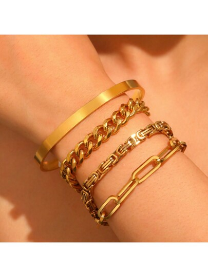 مجموعة 4 قطع من أساور نسائية مطلية بالذهب من الفولاذ المقاوم للصدأ،